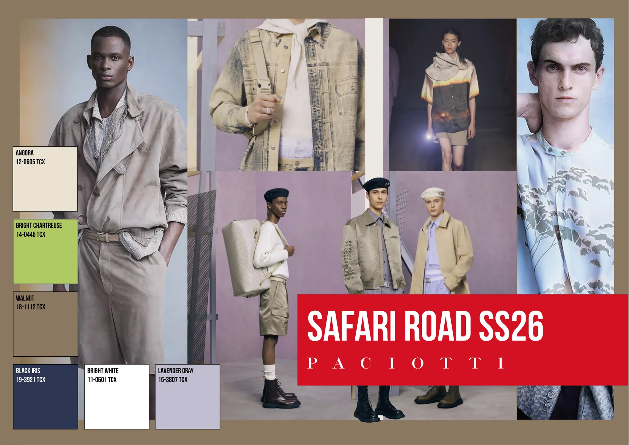 Safari Road SS26, Cesare Paciotti: Moodboard and colour palette