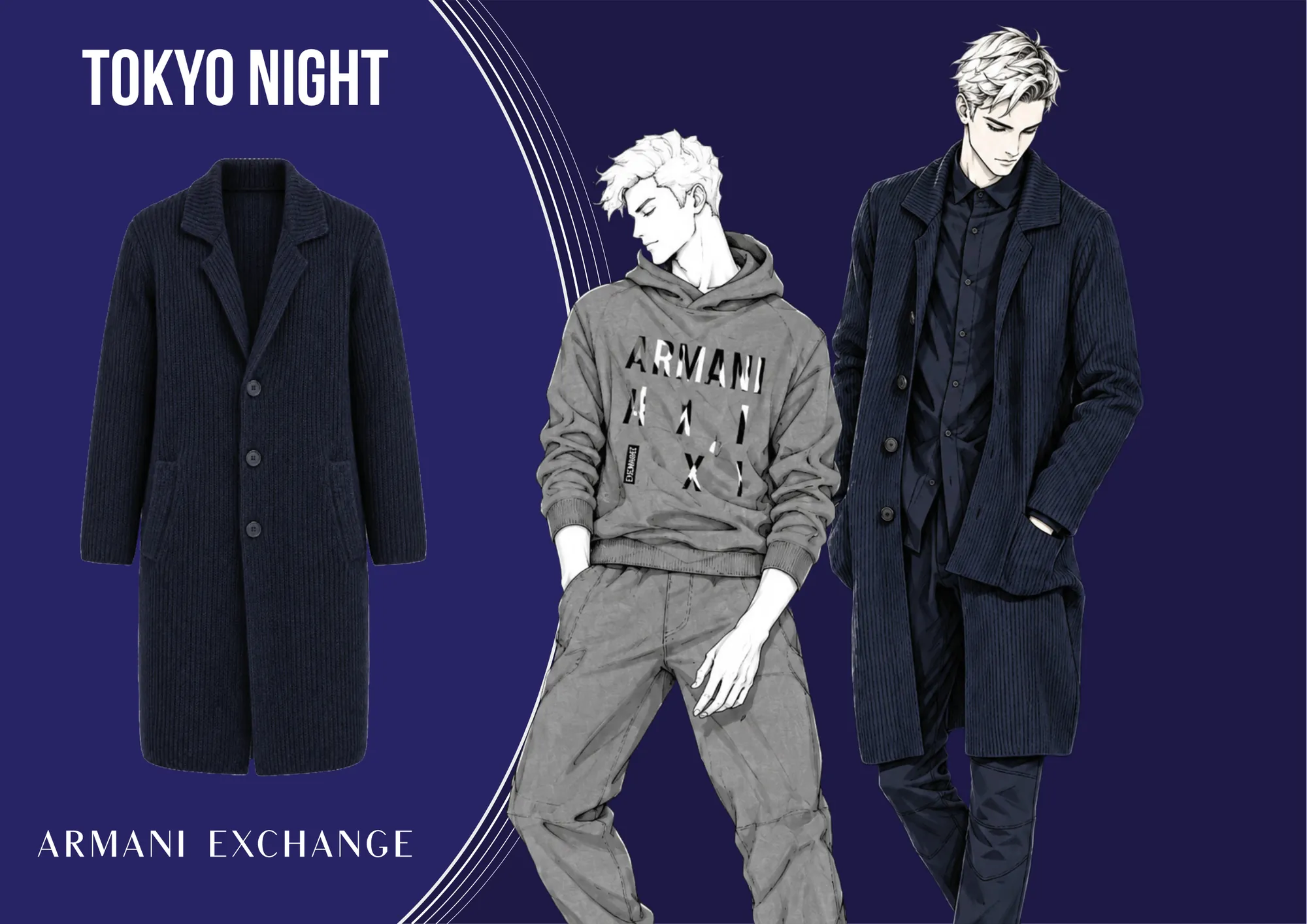 Tokyo Night FW19-20, Armani Exchange: Technical drawing, 3D render and illustration